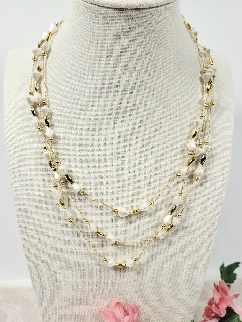 54" Xtra Long White Gold Beaded Necklace